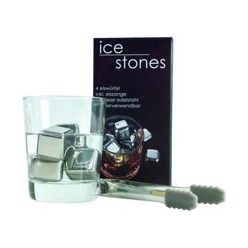 ICE STONES Cubetti di ghiaccio/pietre da whisky riutilizzabili in acciaio inox, 4 pezzi con pinze per il ghiaccio