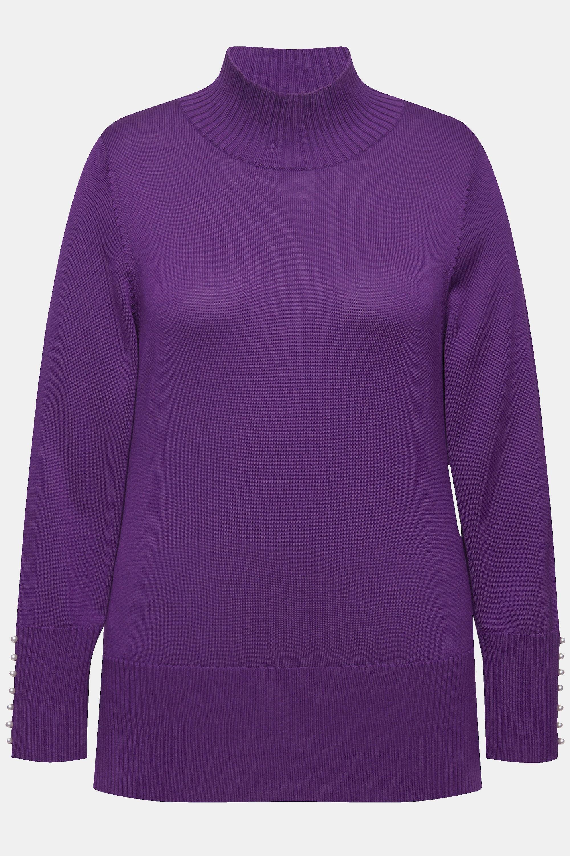 Ulla Popken  Pullover, Woll-Seidenmischung, Stehkragen, Zierperlen 