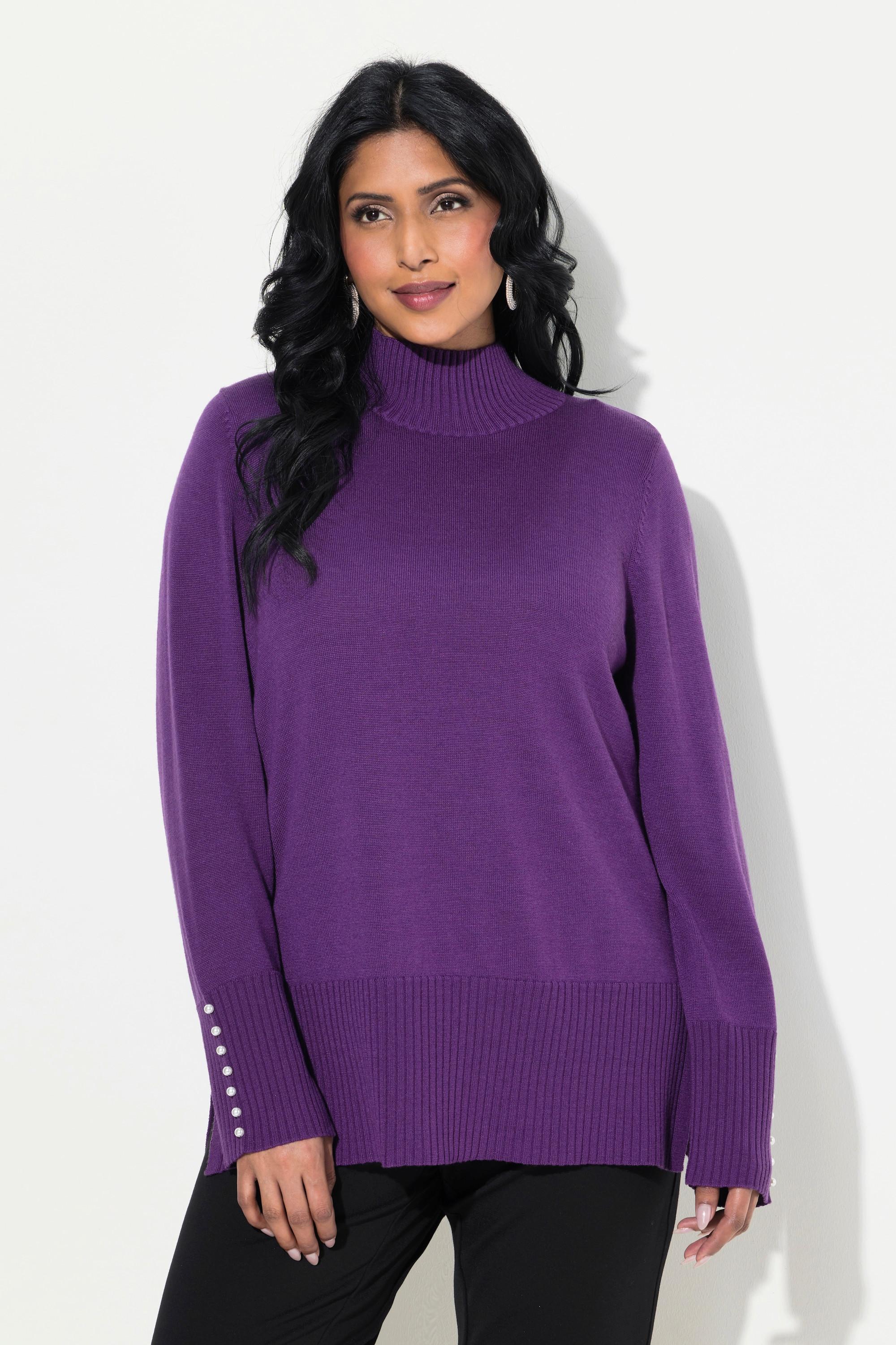 Ulla Popken  Pullover, Woll-Seidenmischung, Stehkragen, Zierperlen 