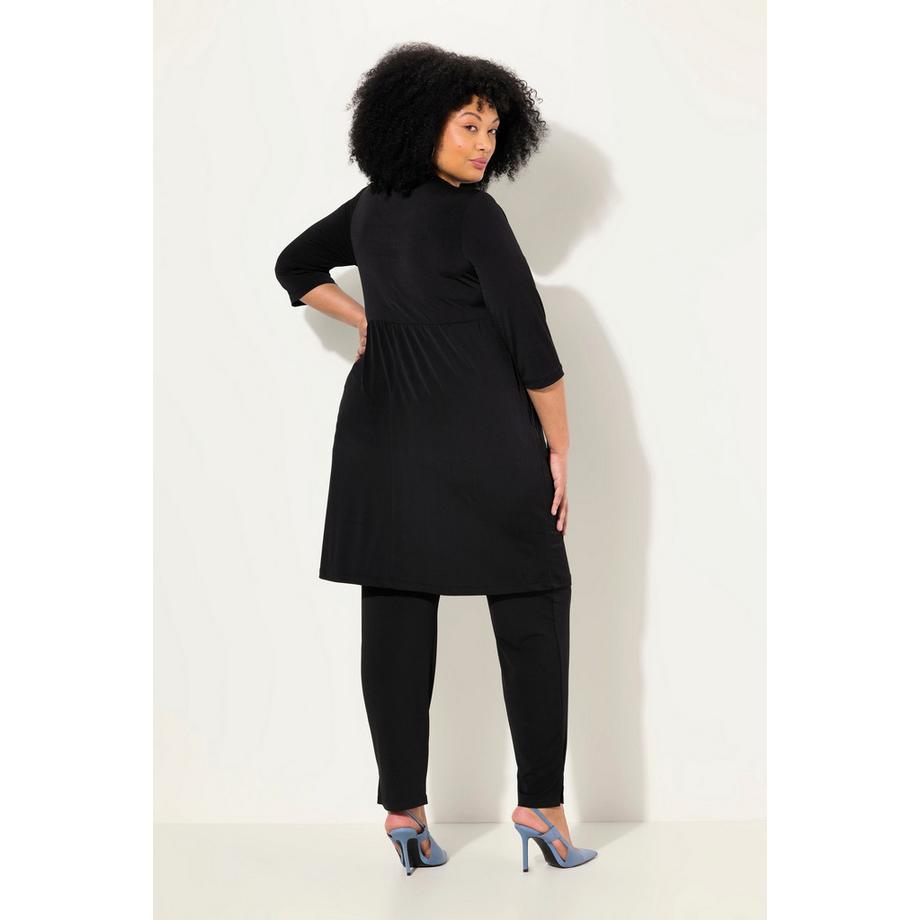 Ulla Popken T-shirt long Coupe évasée Col tunisien Manches 3/4  