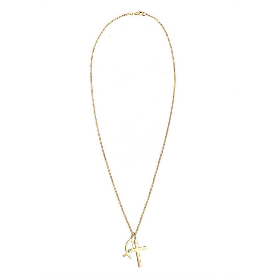 Elli  Halskette Panzerkette Kreuz Fisch Symbol Religion 