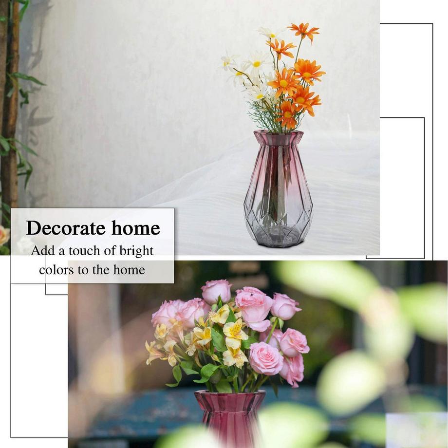 Alopini Vase en Verre Dégradé Motif Géométrique Multicolore à Facettes  