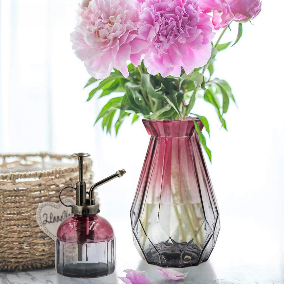 Alopini Vase en Verre Dégradé Motif Géométrique Multicolore à Facettes  