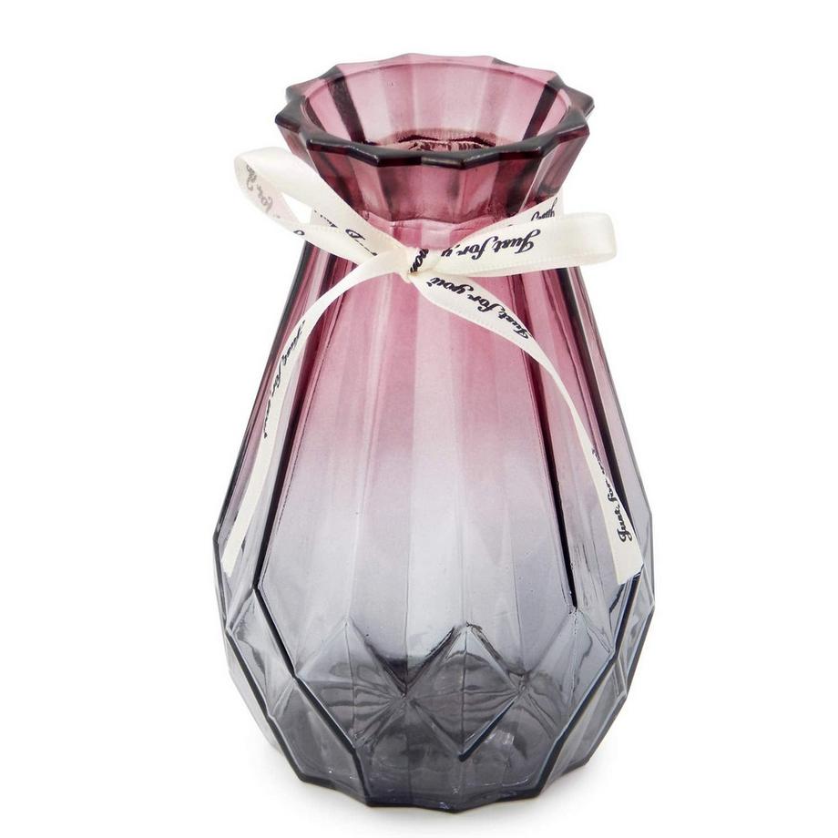 Vase en Verre Dégradé Motif Géométrique Multicolore à Facettes
