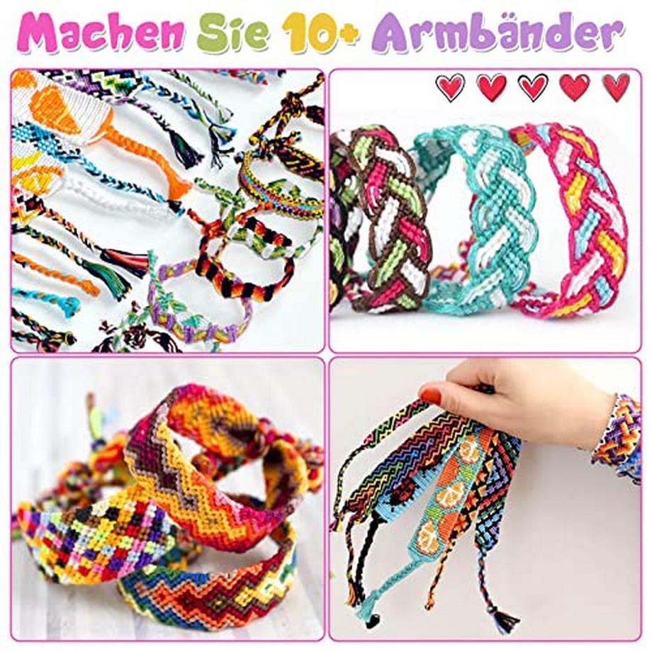 Activity-board  Freundschaftsarmbänder Bastelset mit Buchstabenperlen Baumwollgarn Schnüre gewebtes Brett Freundschaftsarmbänder Basteln Flechten Set 