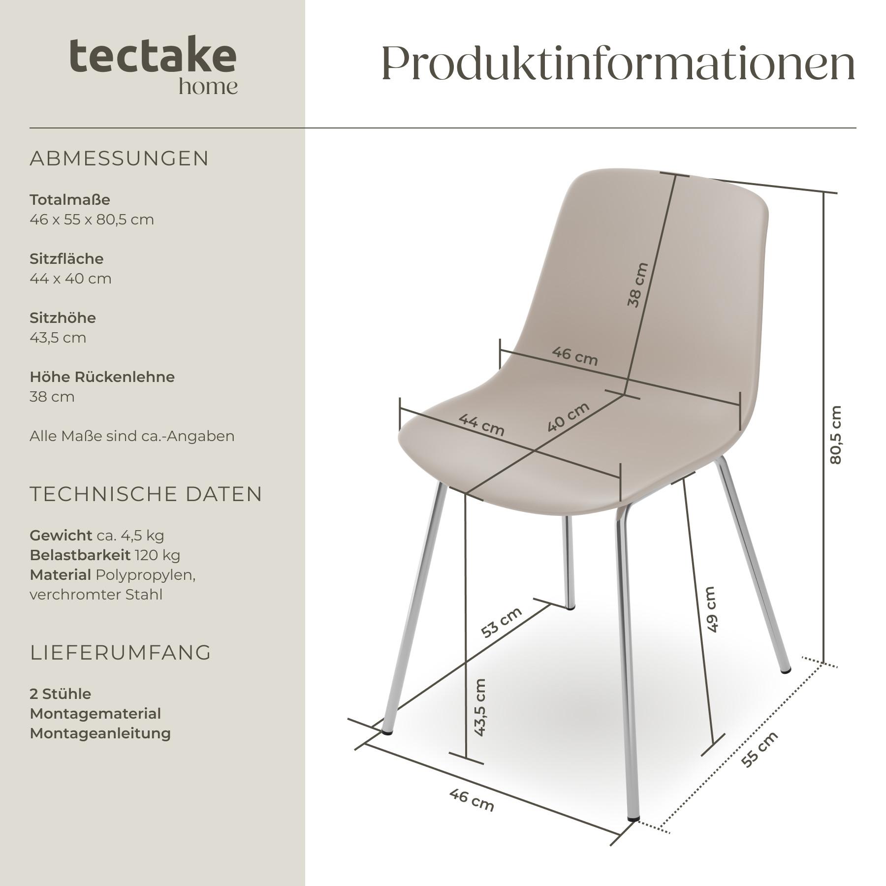 Tectake Sedie in plastica Mave, ergonomiche, 120 kg  