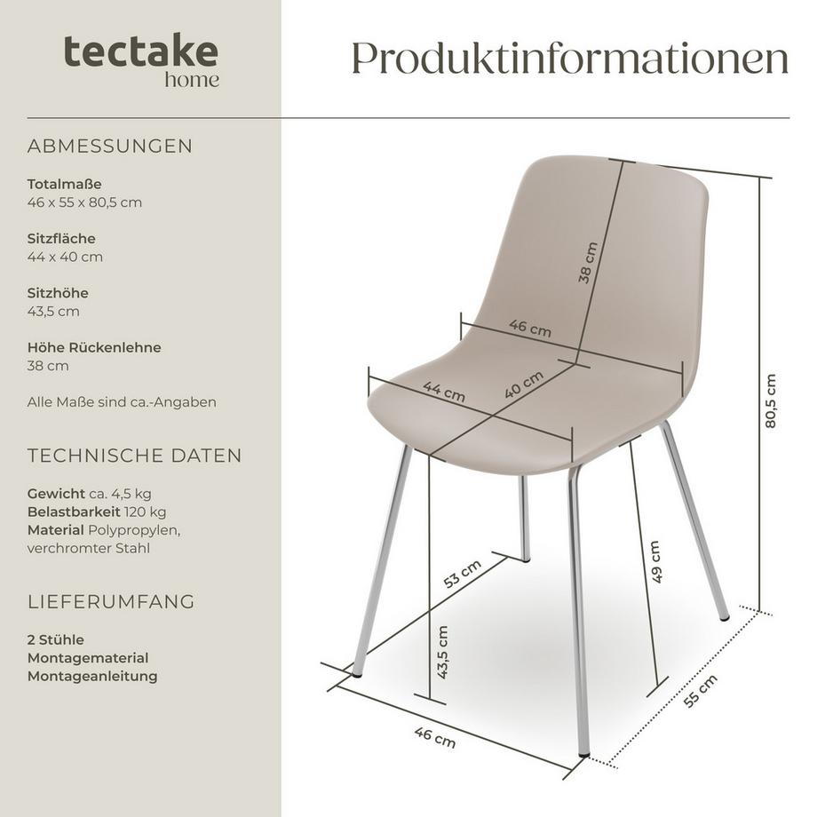 Tectake Kunststoffstuhl Mave  große Kunststoffschale ergonomische Form mit hoher Rückenlehne  