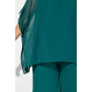 Ulla Popken  Blusa a doppio strato di chiffon con scollo a V e mezze maniche 