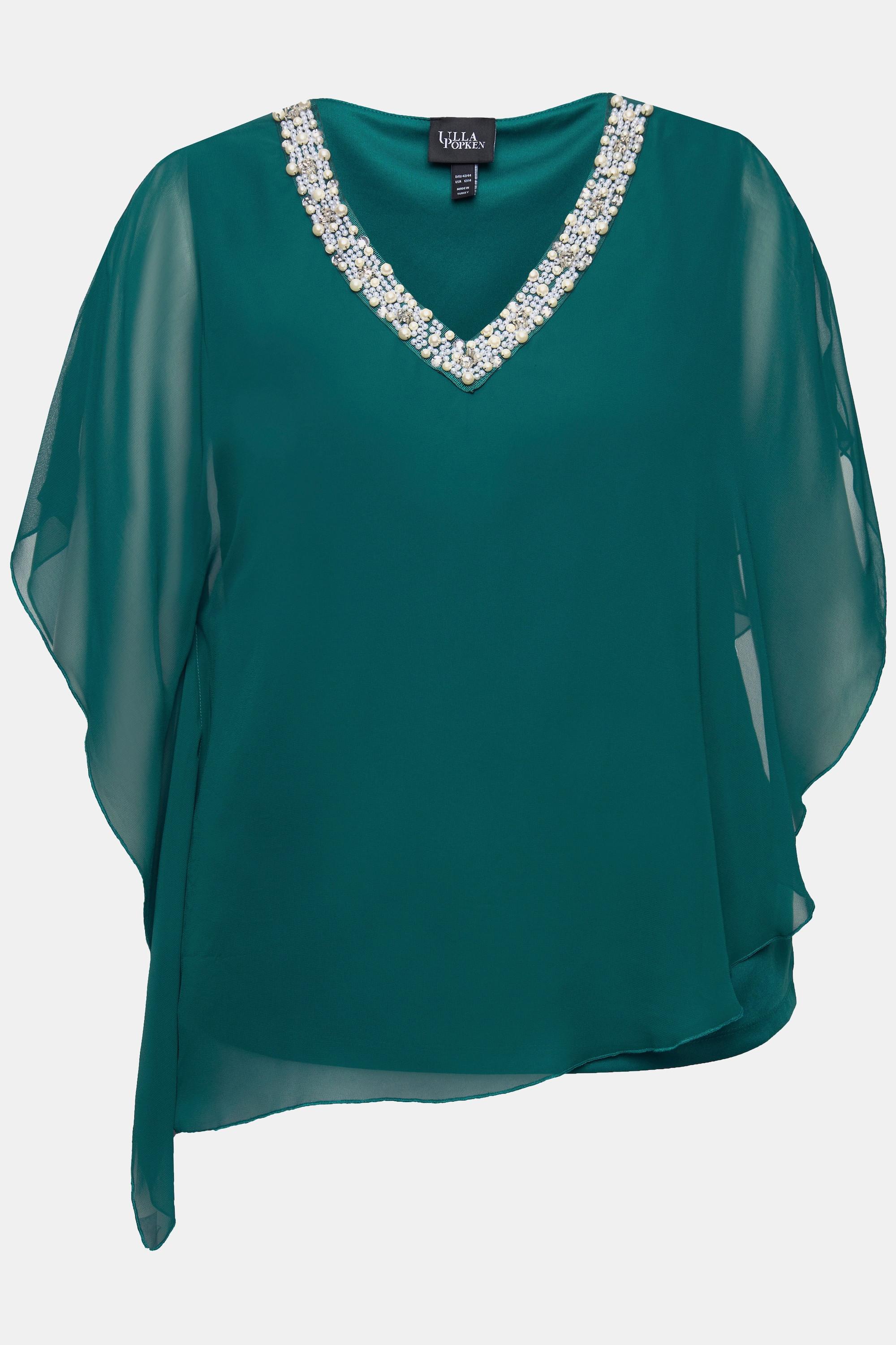 Ulla Popken  Blusa a doppio strato di chiffon con scollo a V e mezze maniche 