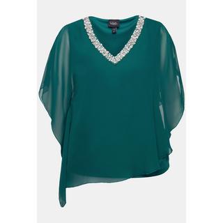 Ulla Popken  Blusa a doppio strato di chiffon con scollo a V e mezze maniche 