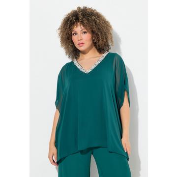 Blusa a doppio strato di chiffon con scollo a V e mezze maniche