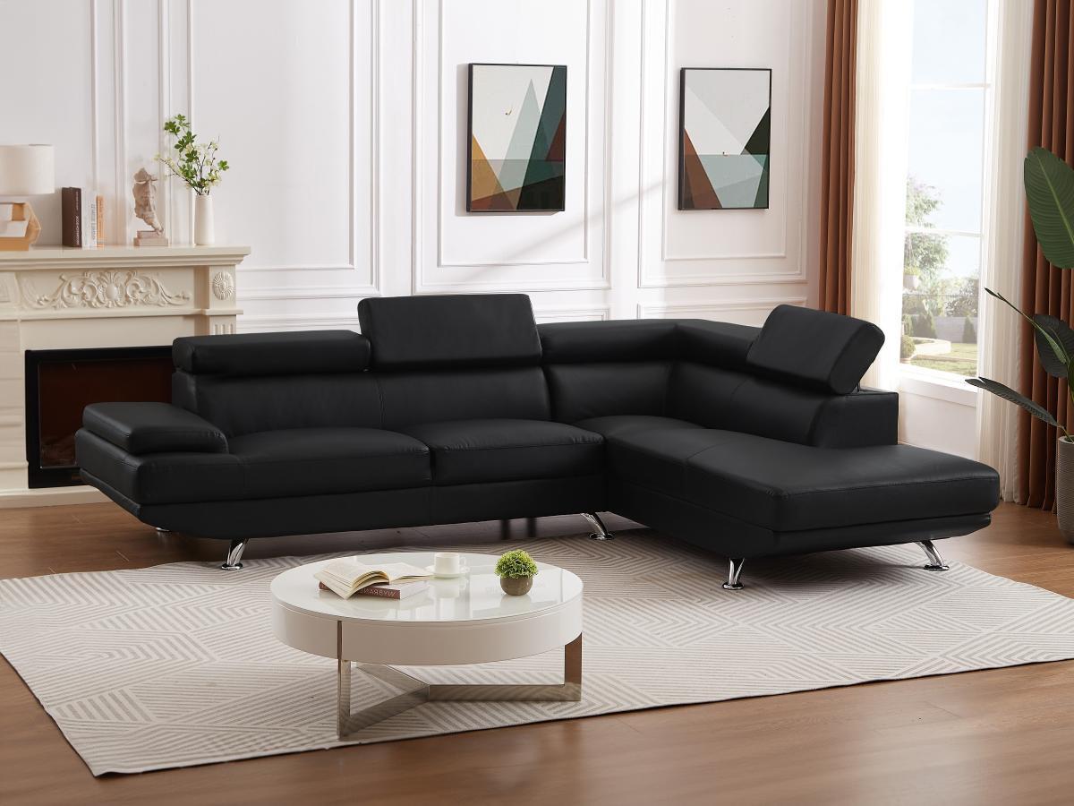 Vente-unique Ecksofa - Ecke Rechts - Kunstleder - Schwarz - ROMAIN II  