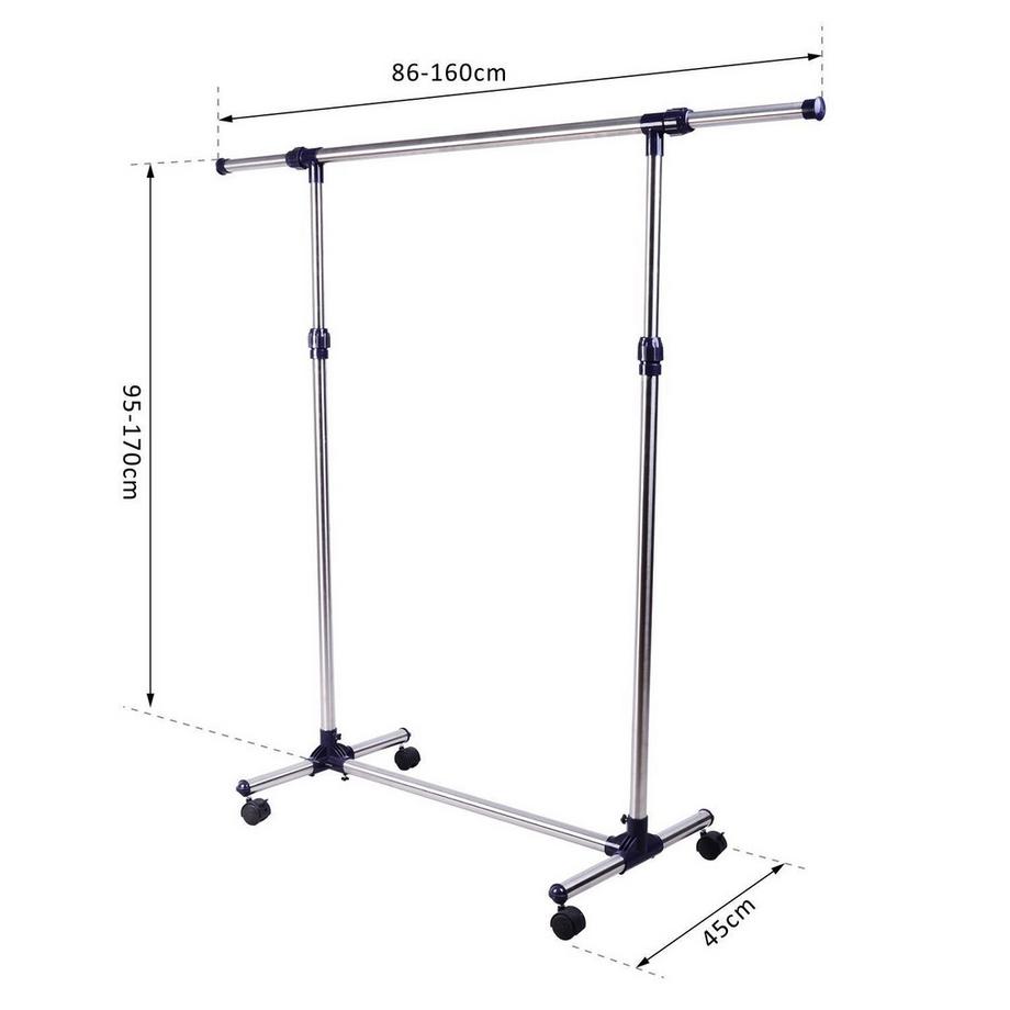 Northio  Garderobenständer Kleiderständer Mit Rollen, Höhenverstellbar, Ausziehbare Kleiderstange, Edelstahl 