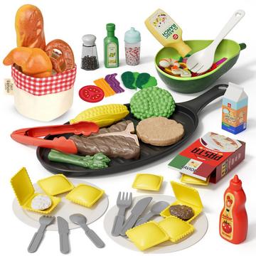 Kinderküche Spielküchenzubehör, Kunststoff Filz Lebensmittel Spielzeug, gegrilltes Steak, Ravioli, Salat, Rollenspiel