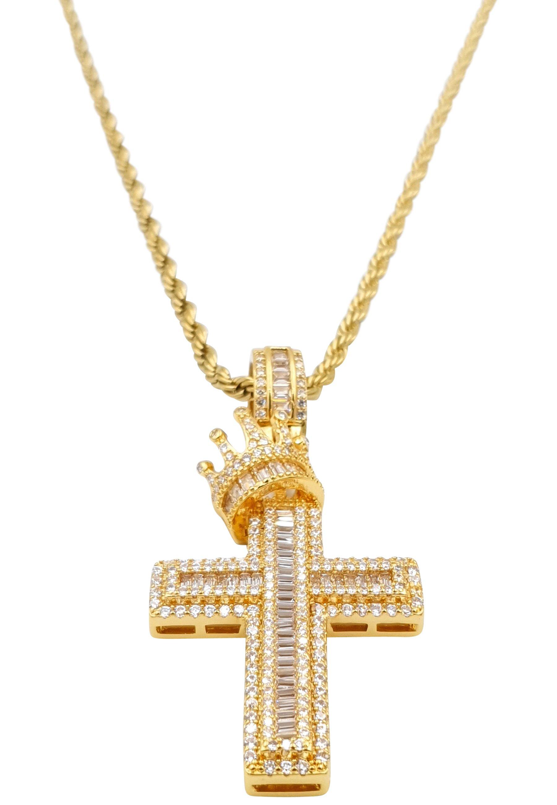 Image of Kreuz Kette Mit Krone Damen Gelbgold ONE SIZE