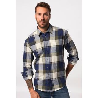 JP1880  Camicia a quadri in misto lino dalla vestibilità moderna con colletto ad apertura inglese e maniche lunghe, disponibile nella versione tall 