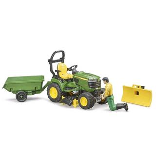 bruder  62104 - bworld John Deere Rasentraktor mit Anhänger und Gärtner 