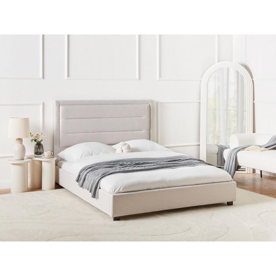 Beliani Lit avec sommier en Tissu Scandinave ROUEN  