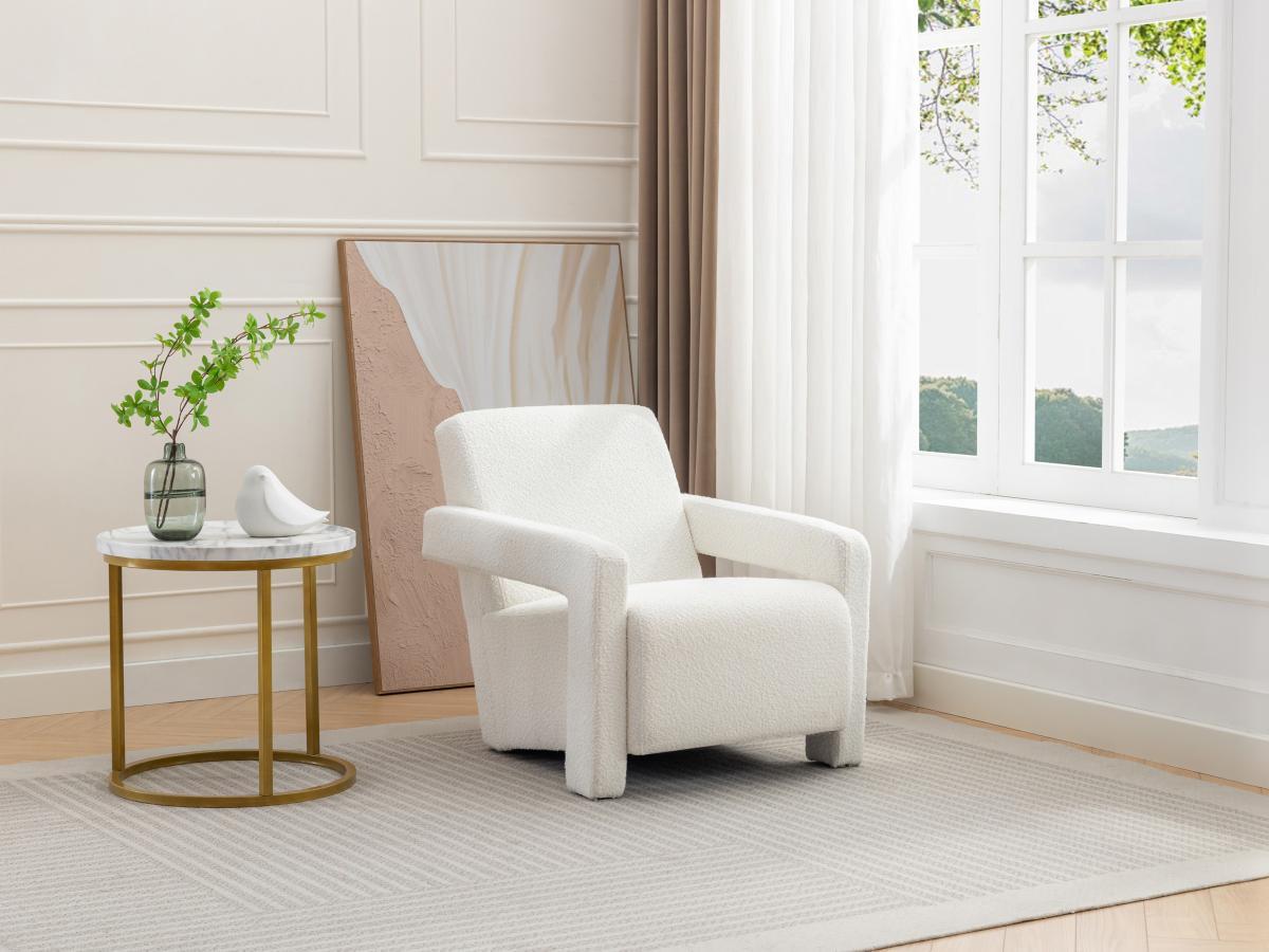 Vente-unique Fauteuil en tissu bouclette blanc ISPARTA  