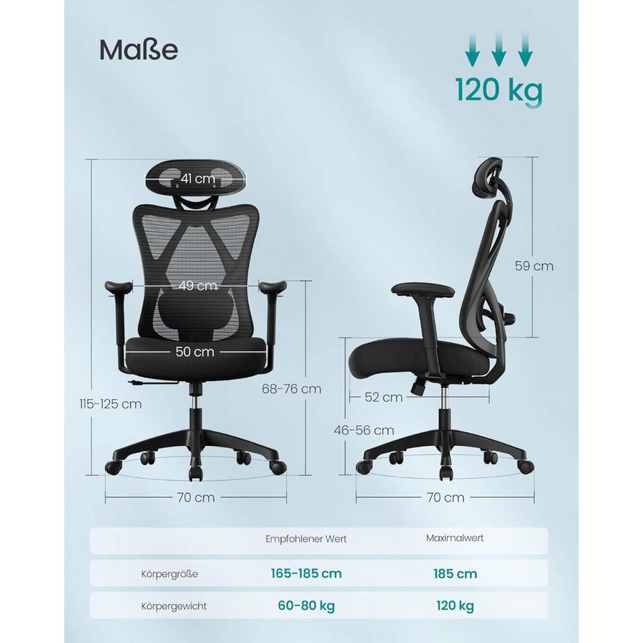 Songmics Bürostuhl Ergonomisch Computerstuhl Höhenverstellbar  