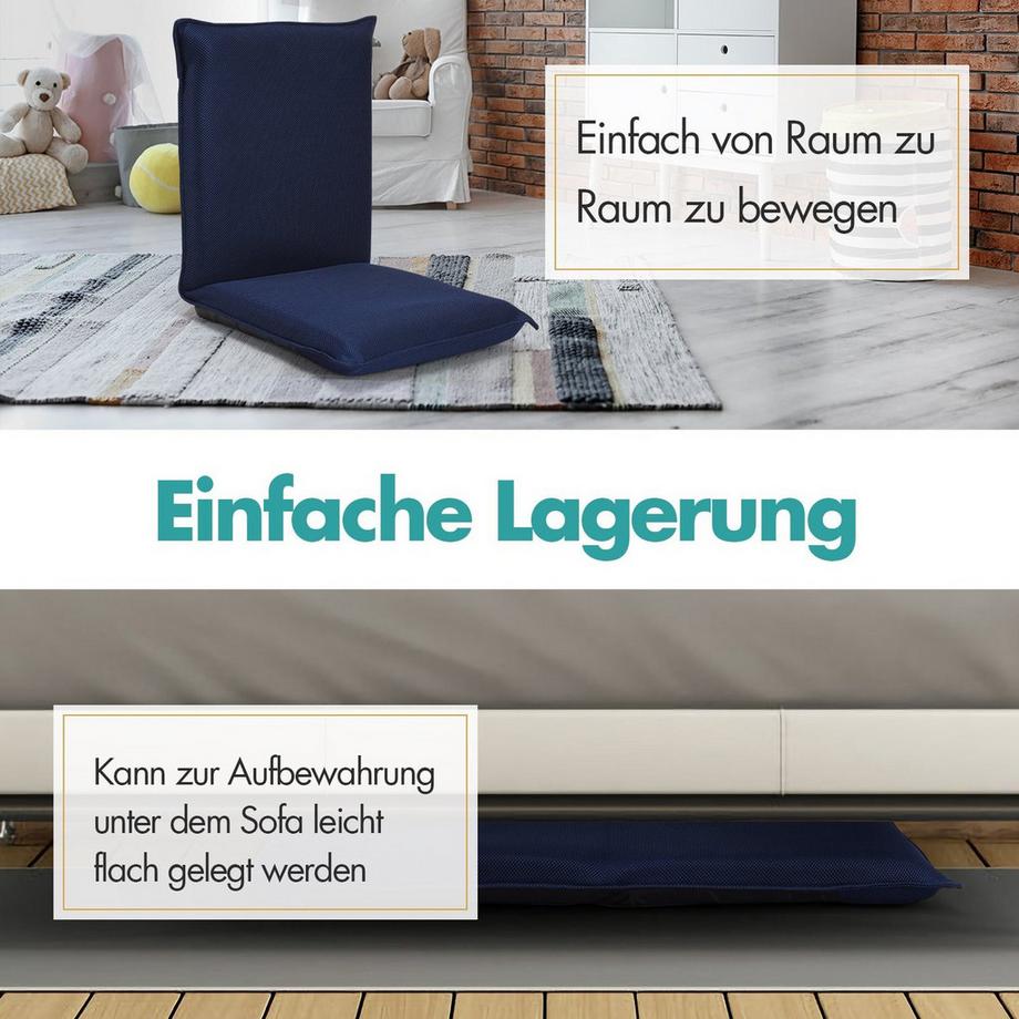 B2X Bodenstuhl Bodensessel Bodensofa verstellbarer Gaming-Stuhl bequeme Rückenlehne Marineblau  