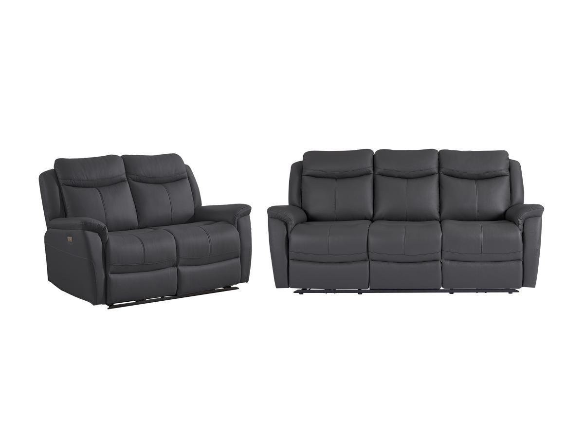 Image of Relaxsofa 3-Sitzer & 2-Sitzer elektrisch - Rindsleder - Anthrazitgrau - NOMAJO Relaxsofa 3-Sitzer & 2-Sitzer elektrisch - Rindsleder - Anthrazitgrau - NOMAJO