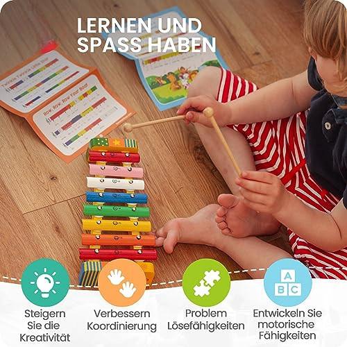 Activity-board  Xylophone en bois pour enfants - instruments de musique carillons pour les tout-petits avec feuilles de chansons (anglais), boîte en bois et 2 maillets | activités musicales 