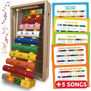 Activity-board  Holz-Xylophon für Kinder –Glockenspiel Musikinstrumente für Kleinkinder mit Liederblättern 