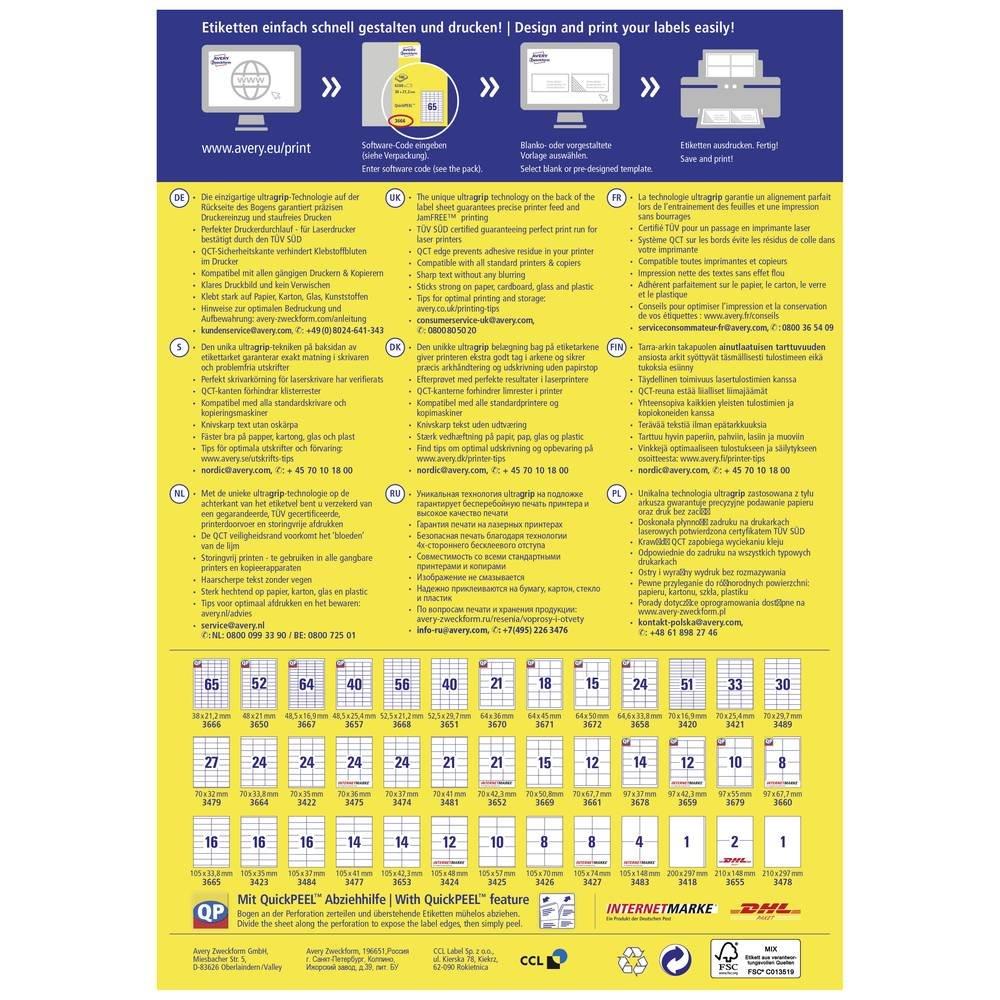 Avery-Zweckform Universal-Etiketten 70 x 29.7 mm Papier Weiß 3000 St. Permanent haftend Farblaserdrucker,  