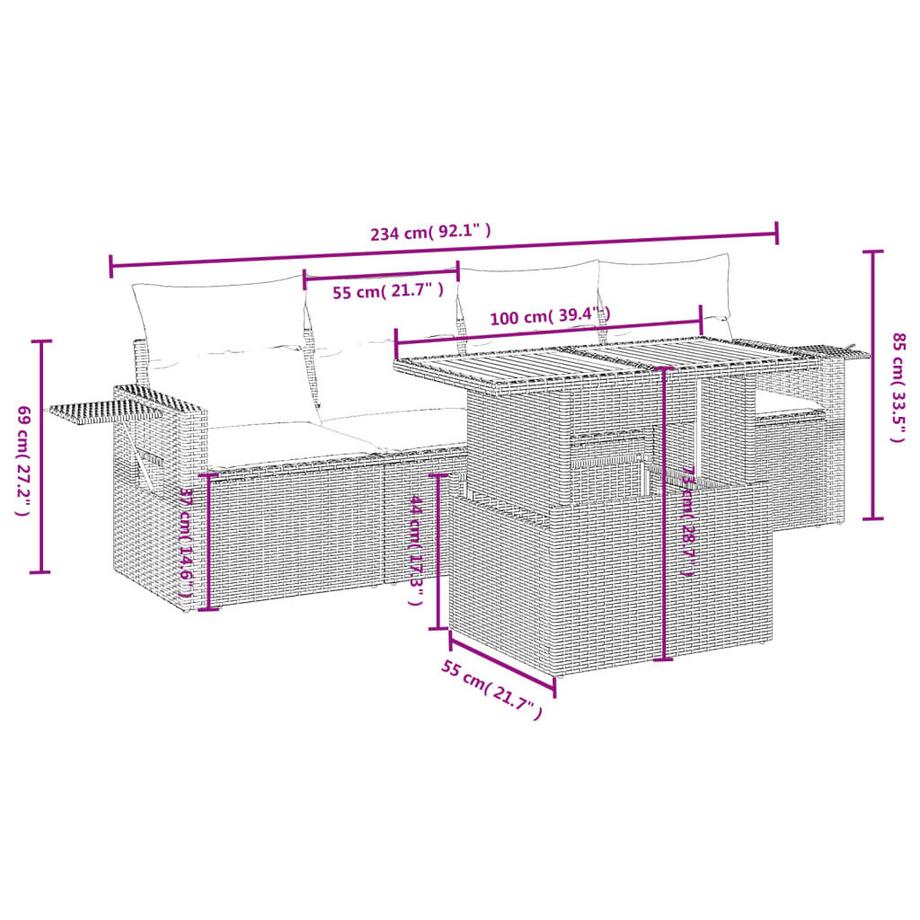 VidaXL Ensemble de canapés de jardin rotin synthétique  