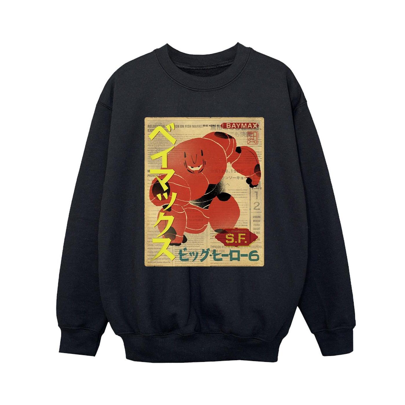 Image of Big Hero 6 Baymax Baymax Newspaper Sweatshirt Unisex Schwarz 140/146