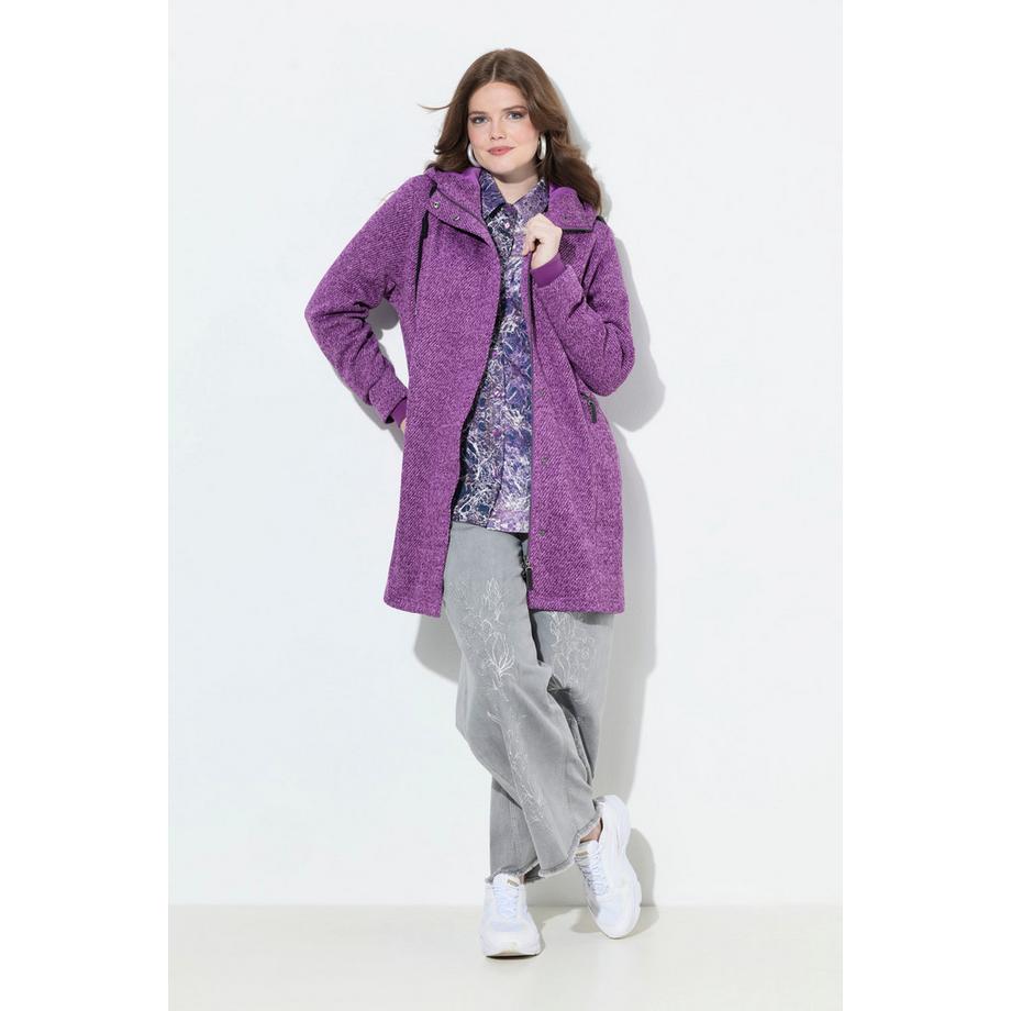 Ulla Popken Giacca in maglia e pile con cappuccio e cerniera a doppio cursore  