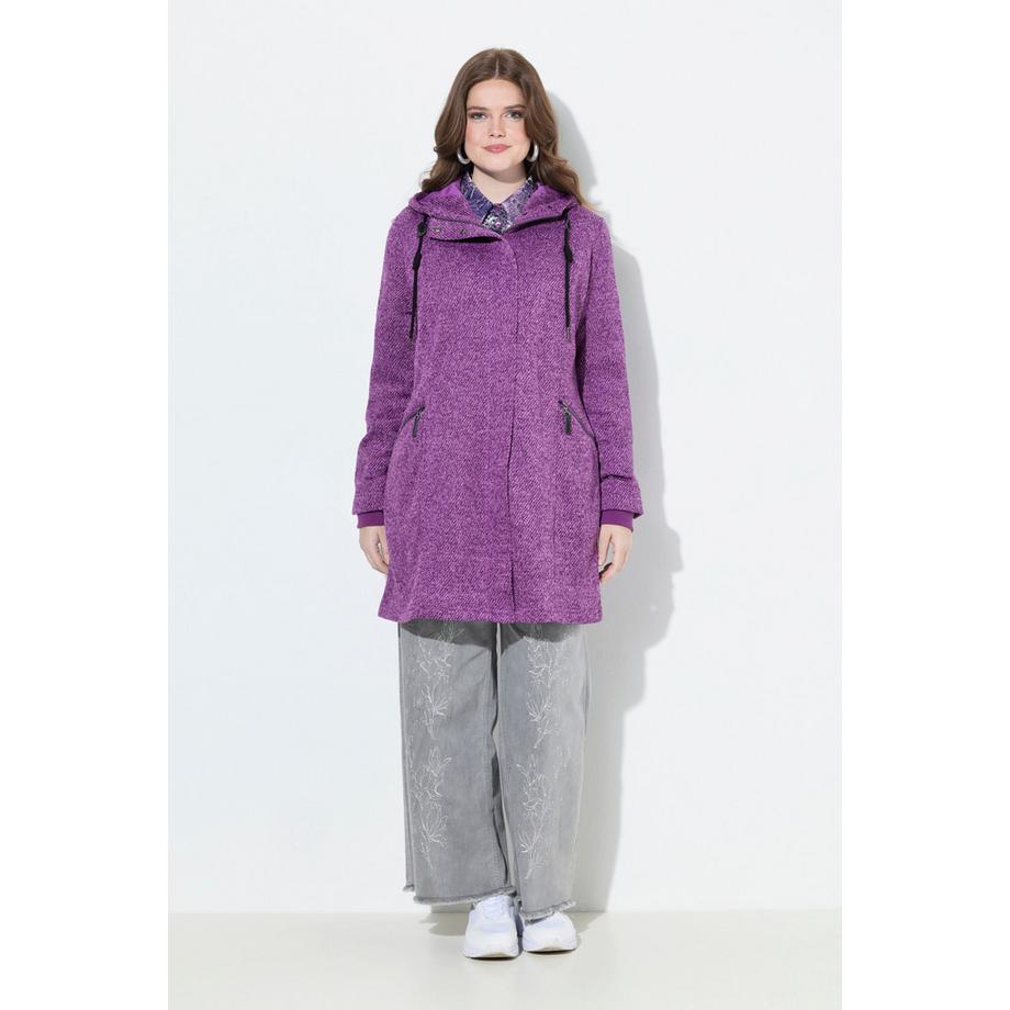 Ulla Popken Giacca in maglia e pile con cappuccio e cerniera a doppio cursore  