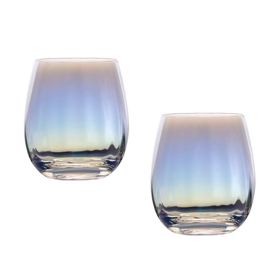 2x Trinkglas mit Regenbogen Schimmer und Wellenform