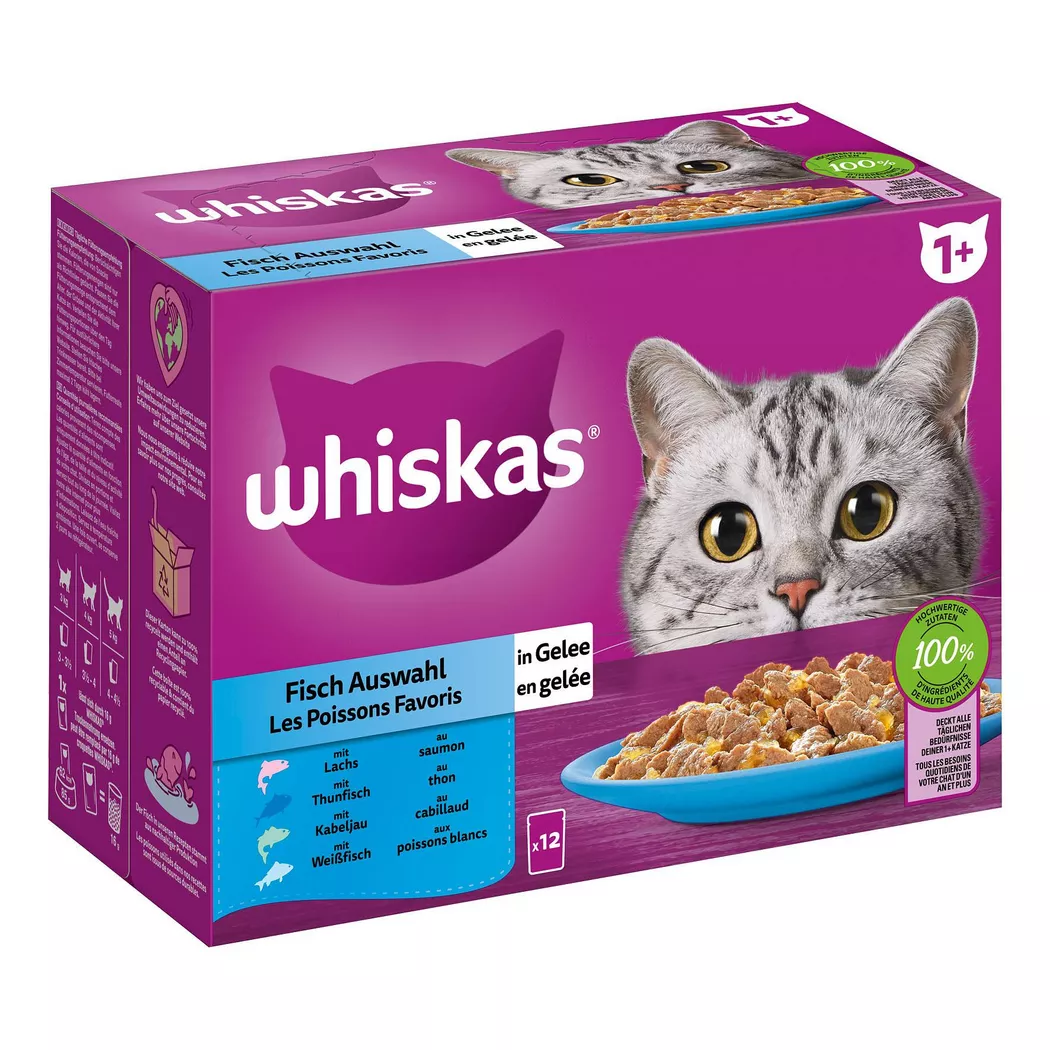 WHISKAS Multipack 1+ Fisch Auswahl Gelee 12x85g