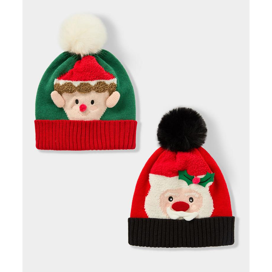 Lot de 2 bonnets tricotés festifs