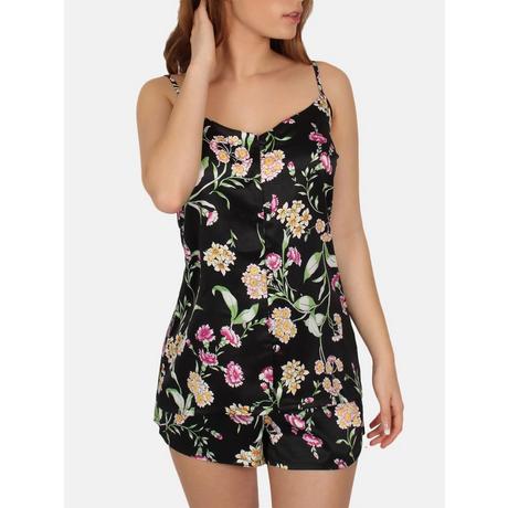 Admas  Pyjama-Shorts Tanktop Black Flowers 