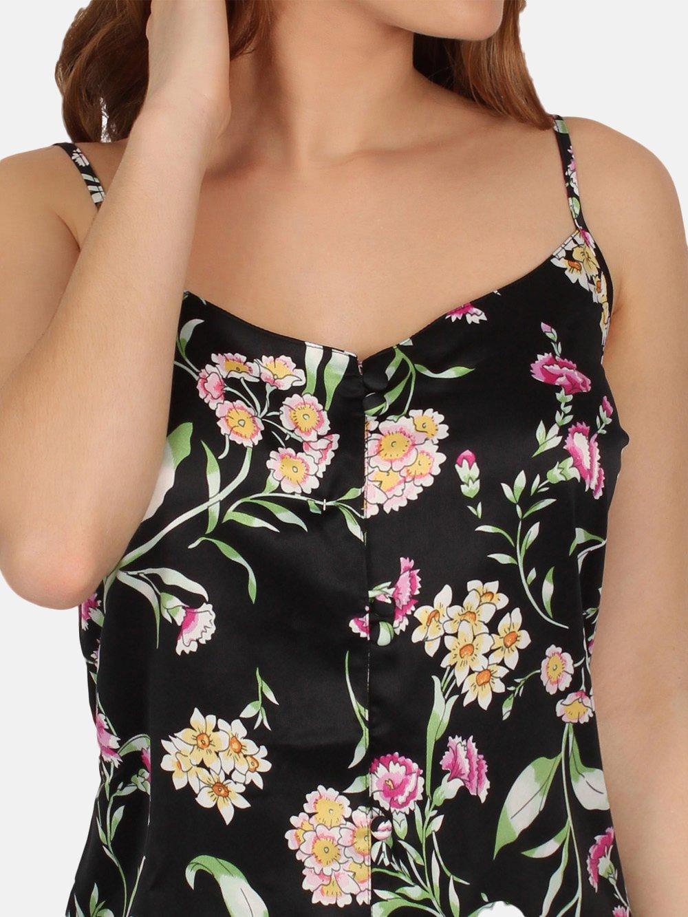 Admas  Pyjama-Shorts Tanktop Black Flowers 