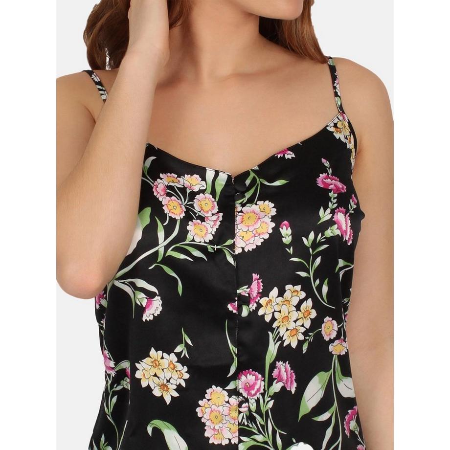 Admas Pyjama Short Débardeur Black Flowers  