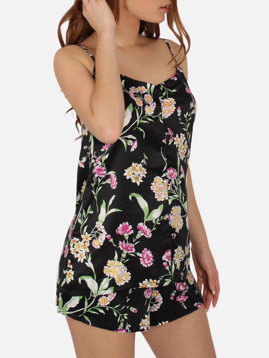 Admas  Pyjama-Shorts Tanktop Black Flowers 