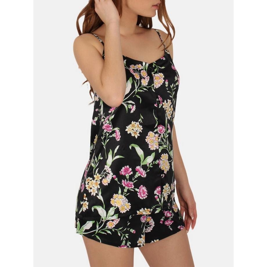 Admas Pyjama Short Débardeur Black Flowers  