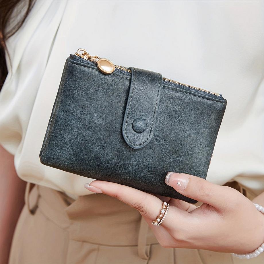 Retro-Brieftasche mit Knopfverschluss, mehreren Kartenfächern, RFID-Blockierung, dreifach gefaltetem Design, Magnetschnappverschluss