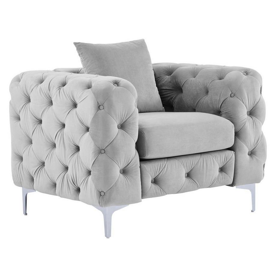 Vente-unique Chesterfield-Sessel - Hellgrau - Samt - EDWINA  