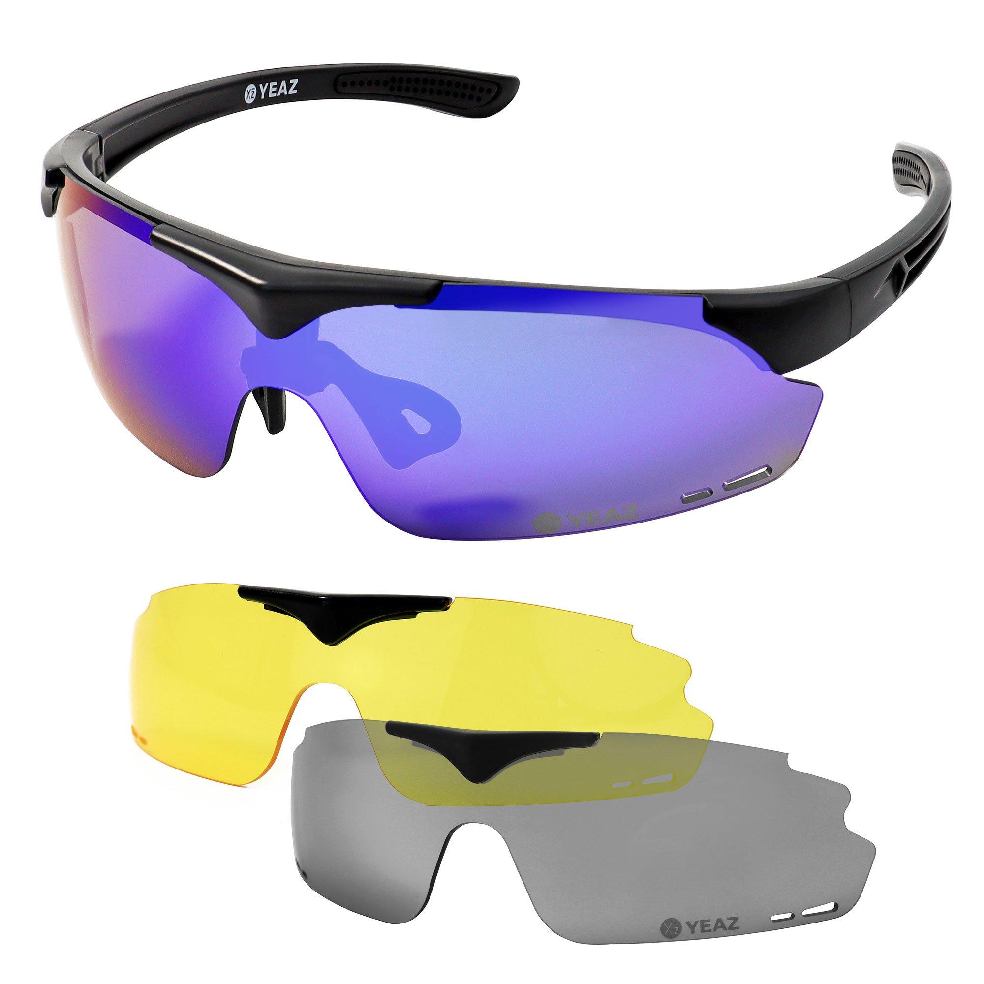 YEAZ  SUNUP Set di occhiali da sole sportivi Magnet nero opaco / blu pieno Revo 
