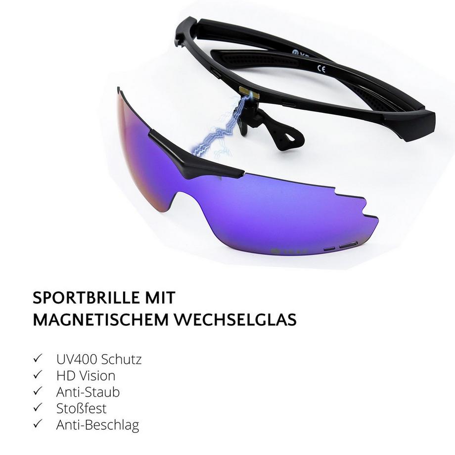 YEAZ  SUNUP Ensemble lunettes de soleil de sport magnétiques - noir mat / Revo bleue 