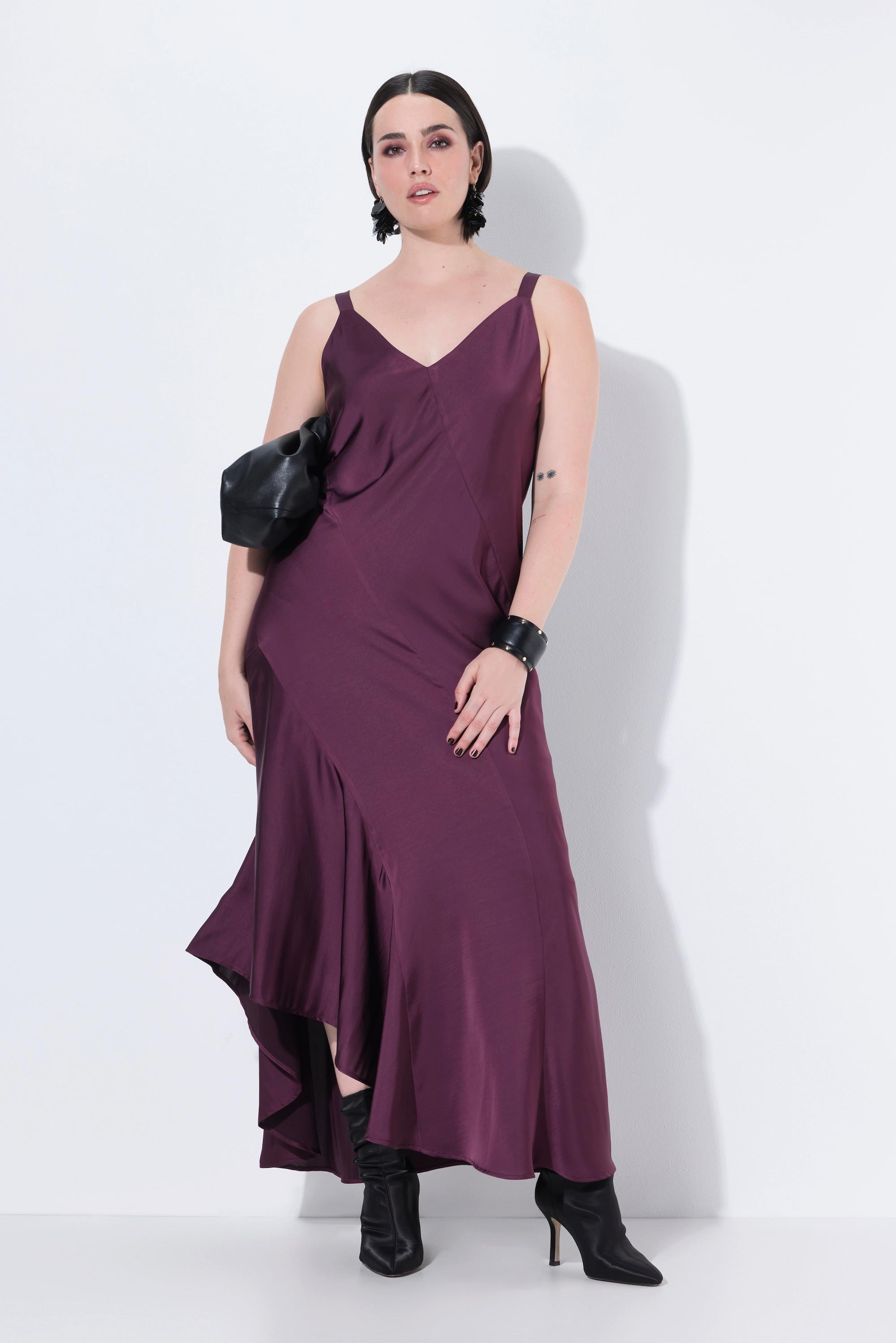 Ulla Popken Satin Maxikleid A-Linie V-Ausschnitt Ärmellos  