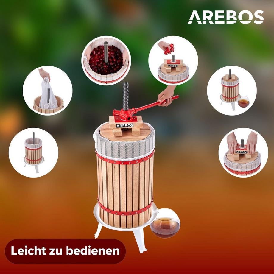 Arebos  Obstpresse 30L Maischepresse Weinpresse Apfelpresse Fruchtpresse 