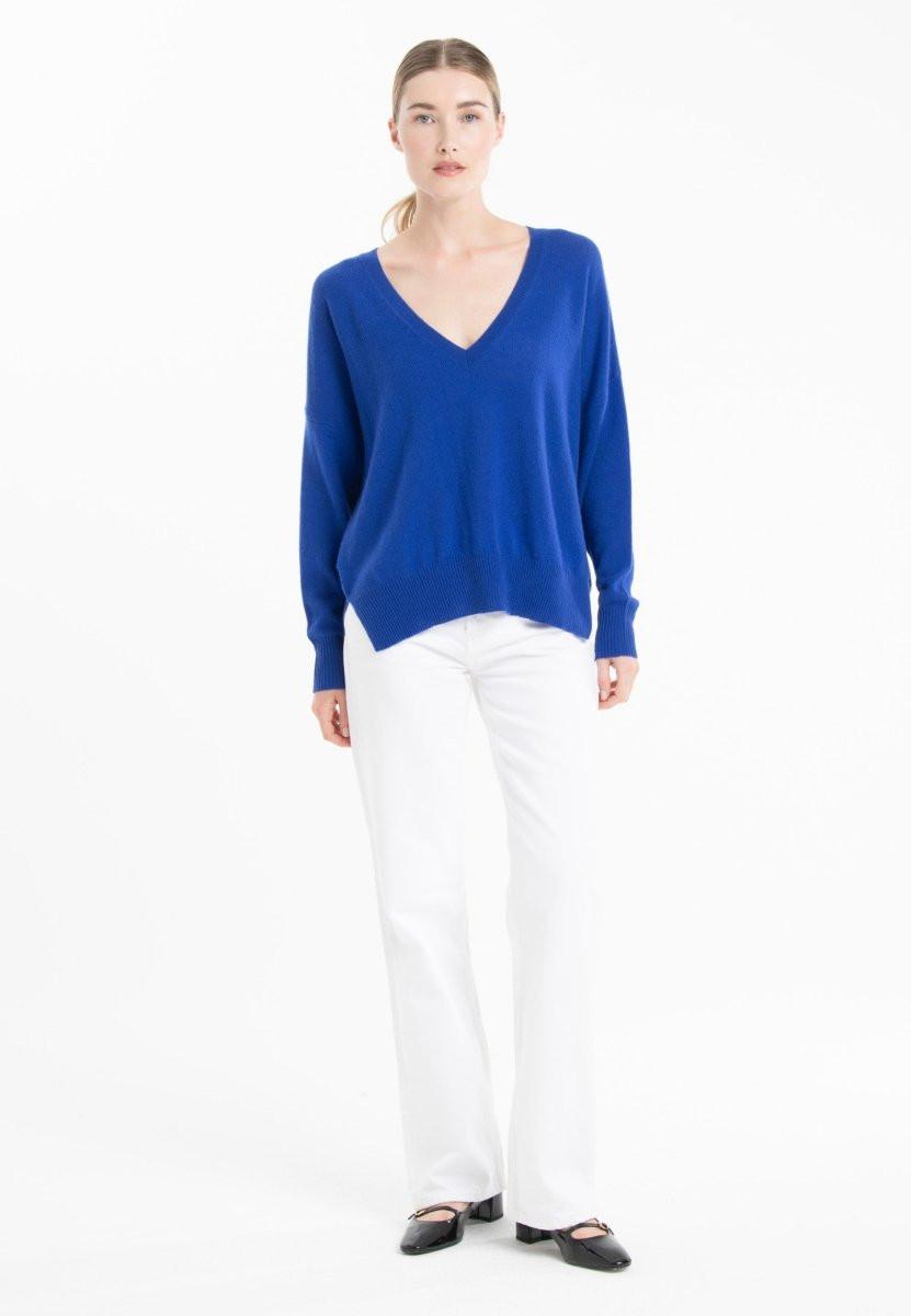 Studio Cashmere8  NAMI 23 Pull col V avec bande couleur - 100% cachemire 