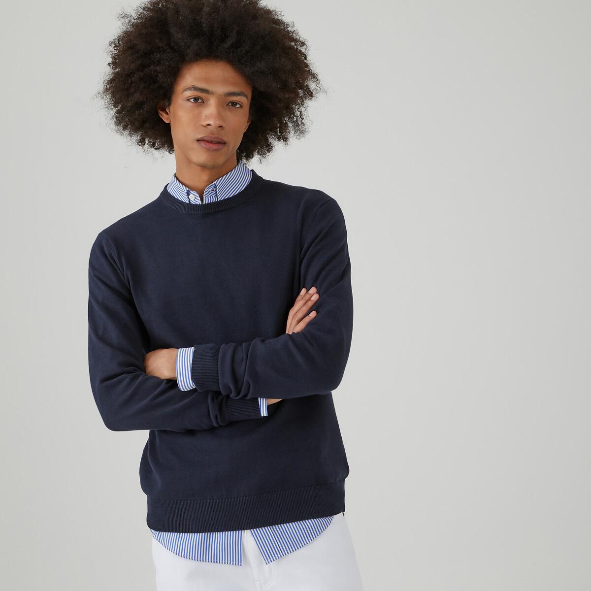 Image of Feinstrickpullover Mit Rundem Ausschnitt Unisex Blau XXL