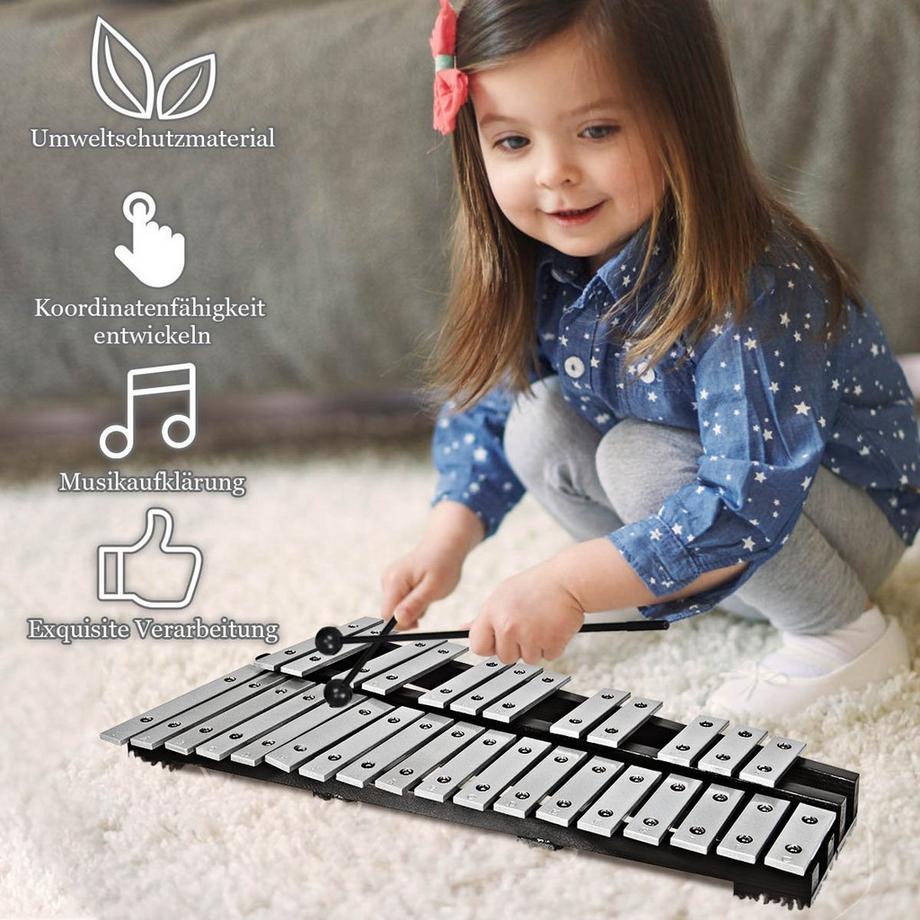 Northix  Handpercussion Glockenspiel Xylophon mit Schlägel Tragetasche 30 Noten 